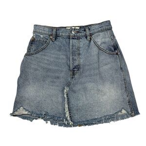 Free People Brea Cutoff Denim Mini Skirt Blue Cowgirl